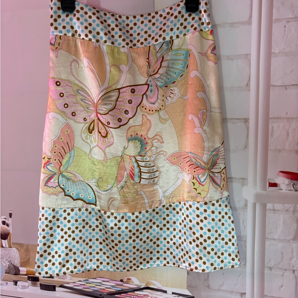 Butterfly and polkadot silk skirt